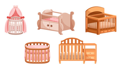 Comfortable And Secure Sleeping Spaces For Infants, Cribs Provide A Safe Environment For Babies, Vector Illustration © Anna Syvak
