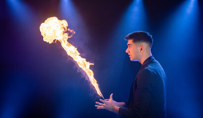 Man showing trick with fire