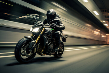 motorcycle in motion. motorcycle on the road. Generative AI. - obrazy, fototapety, plakaty