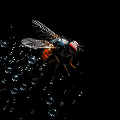 Naklejka premium Fly detailed, on a black background, close-up