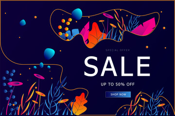 Holiday Sale 50% OFF Special Offer. Abstract Summer Discount for Poster, Flyer, Postcard, Web, Banner, Cover. Vector illustration.