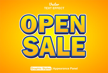 open sale text effect with orange graphic style and editable.
