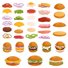 Set Of Burger Ingredients Fresh And Flavorful Vegetable, Juicy Beef Patty, Crisp Lettuce, Ripe Tomatoes, Melted Cheese