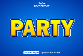 party text effect with yellow graphic style and editable.