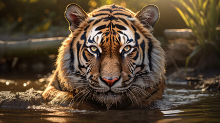 Tiger Cooling off in a Pond