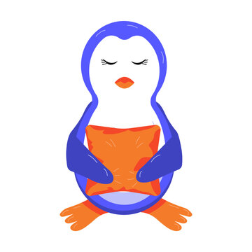 Cartoon sleeping penguin with a pillow in his wings