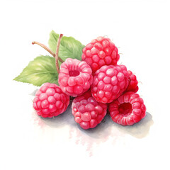 Watercolor Raspberries Vibrant Fruits on White Background, Artistic Digital Painting of Fresh and Juicy Organic Berries