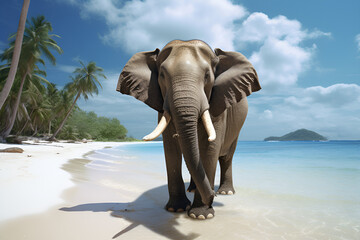 Fototapeta na wymiar elephant on the tropical beach. Generative AI