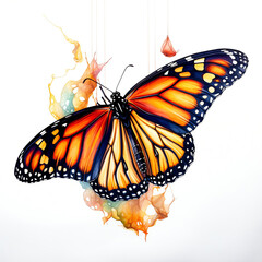 Majestic Monarch Butterfly Emerging in Watercolor Splendor