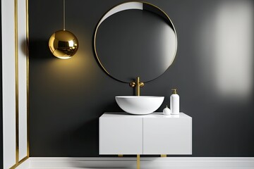 modern bathroom with a round mirror and sleek sink design. Generative AI