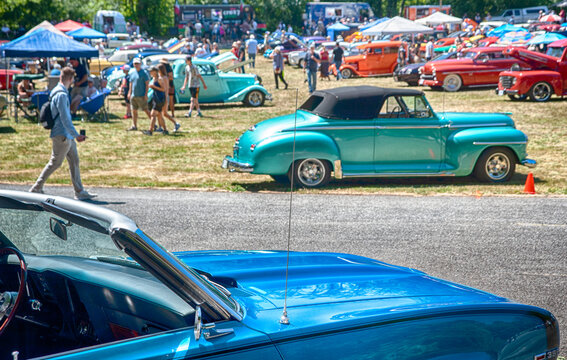 Fototapeta Large vintage car show in the summer.