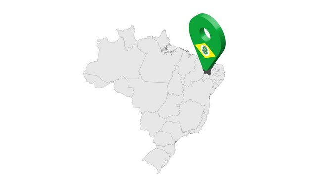 Location State of Ceara on map Brazil. 3d Ceara flag map marker location pin. Map of  Brazil showing different parts. Animated map States of Brazil. 4K.  Video