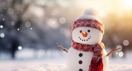 Winter background with snowman. Illustration AI Generative.