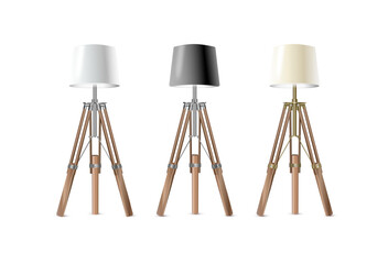 Lamp Set Closeup Isolated on White Background. Floor Lamps. Electric Torchere for Interior Design, Energy Furniture. Vector
