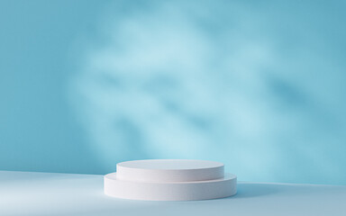 Podium or pedestal on blue background, 3d render