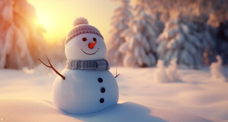 Obraz premium Winter background with snowman. Illustration AI Generative.