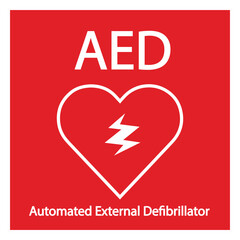 AED,automated external defibrillator / aed sign with heart and electricity symbol flat vector icon	
