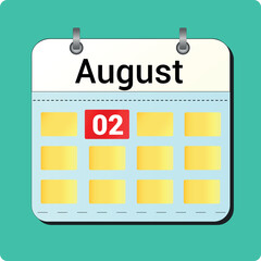 calendar vector drawing, date August 02 on the page