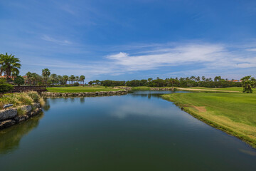 Beautiful tropical nature landscape view on calm sunny day. Aruba.