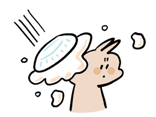 パイを投げつけられるうさぎのシンプルな手描き風イラスト