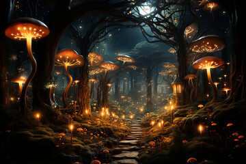 Fototapeta premium Glimmering Enchantment: Celestial Spectacle in the Starlit Woods, Generative AI
