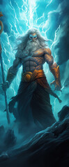Obraz premium A beautiful image of Poseidon, the god of the seas. Olympian God. Greek god. Mythology. Image managed by AI