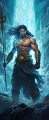 A beautiful image of Poseidon, the god of the seas. Olympian God. Greek god. Mythology. Image managed by AI