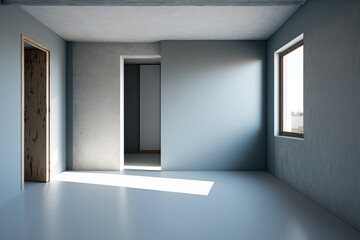 n empty room with a door and a window. Generative AI