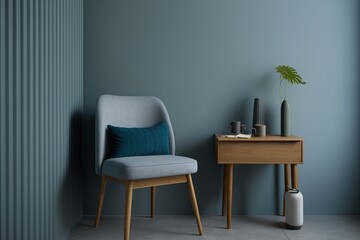  minimalistic workspace with a chair, table, and plant. Generative AI