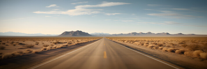 Fototapeta premium illustration d'une route qui traverse un désert et qui file jusqu'à l'horizon