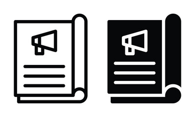 Advertisement on magazine icon with outline and glyph style.