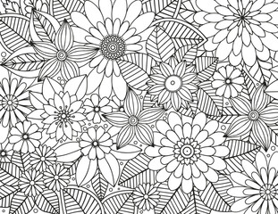 Coloring page for adults and children. Vector flower carpet.