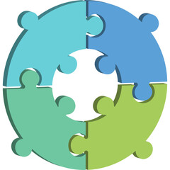 Infographic 3D Pie Flow Chart Jigsaw Puzzle Cycle Diagram with 4 Sections