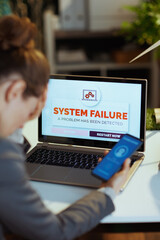 modern woman talking with voice bot experiencing pc fail