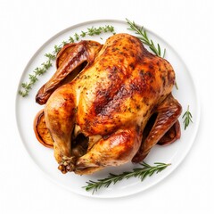 roasted chicken on isolated white background top view - obrazy, fototapety, plakaty