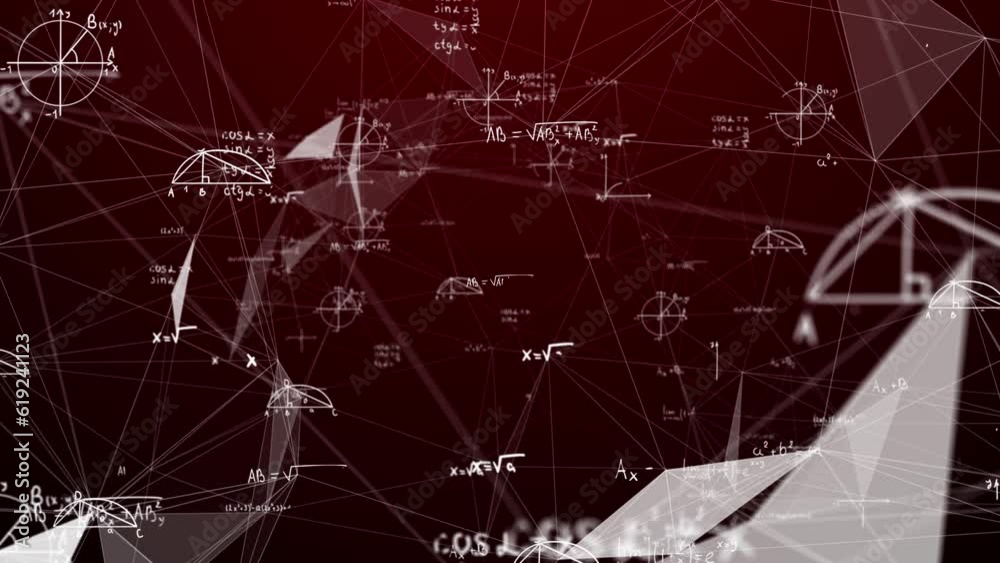 Wall mural math and physics formulae pass through the screen and fall away. animation of maths equations. fast 