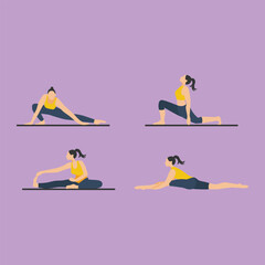 flat vector yoga poses woman icons