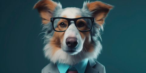 Anthropomorphic business Dog with elegant suit, color background, A dapper animal in a business suit. AI Generated