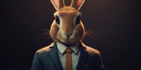 Anthropomorphic business Rabbit with elegant suit, color background, A dapper animal in a business suit. AI Generated