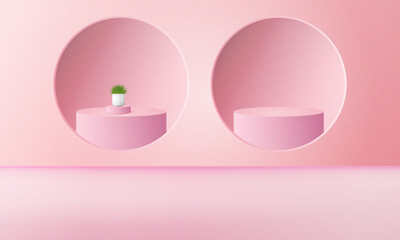3d geometric pink podium with copy space area, for product display, product placement, mockup. vector template