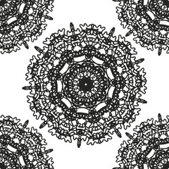  Floral pattern in a circle. Mandala.                                              Antistress coloring book for children and adults. 