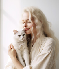 Portrait of young woman with her cat