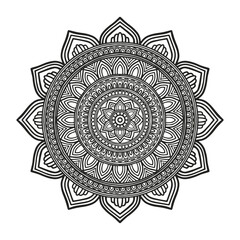  Floral pattern in a circle. Mandala.                                              Antistress coloring book for children and adults. 