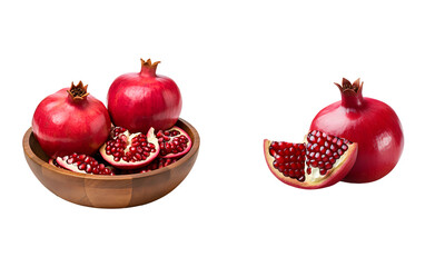 pomegranate and wooden bowl isolated on white transparent png