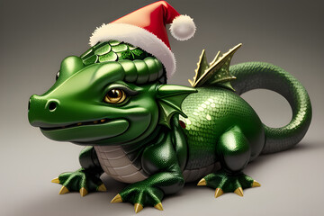 dragon in Santa Hat, Christmas Decorations, generative ai	