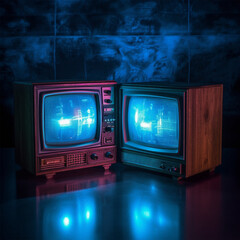 Old Televisions with Glowing Screens