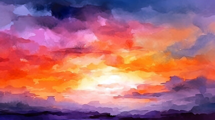 Fototapeta na wymiar Realistic bright sunset, panoramic image