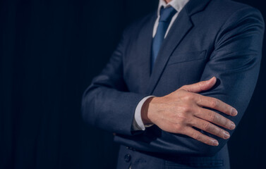 confident businessman investor, Explore the confidence and determination man crossed arms, ambition corporate executive, lawyer banker, consultant agent, businessman wearing suit standing arms crossed