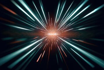 Fototapeta premium Illustration of Abstract colorful neon motion blur background, high speed shooting glowing stars in outer space, fantastic universe, explosion.