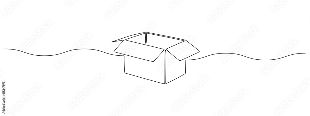 Leinwandbilder One continuous line drawing of opened box. Minimalist concept of help support and volunteer activity web banner in simple linear style. Editable stroke. Doodle vector illustration